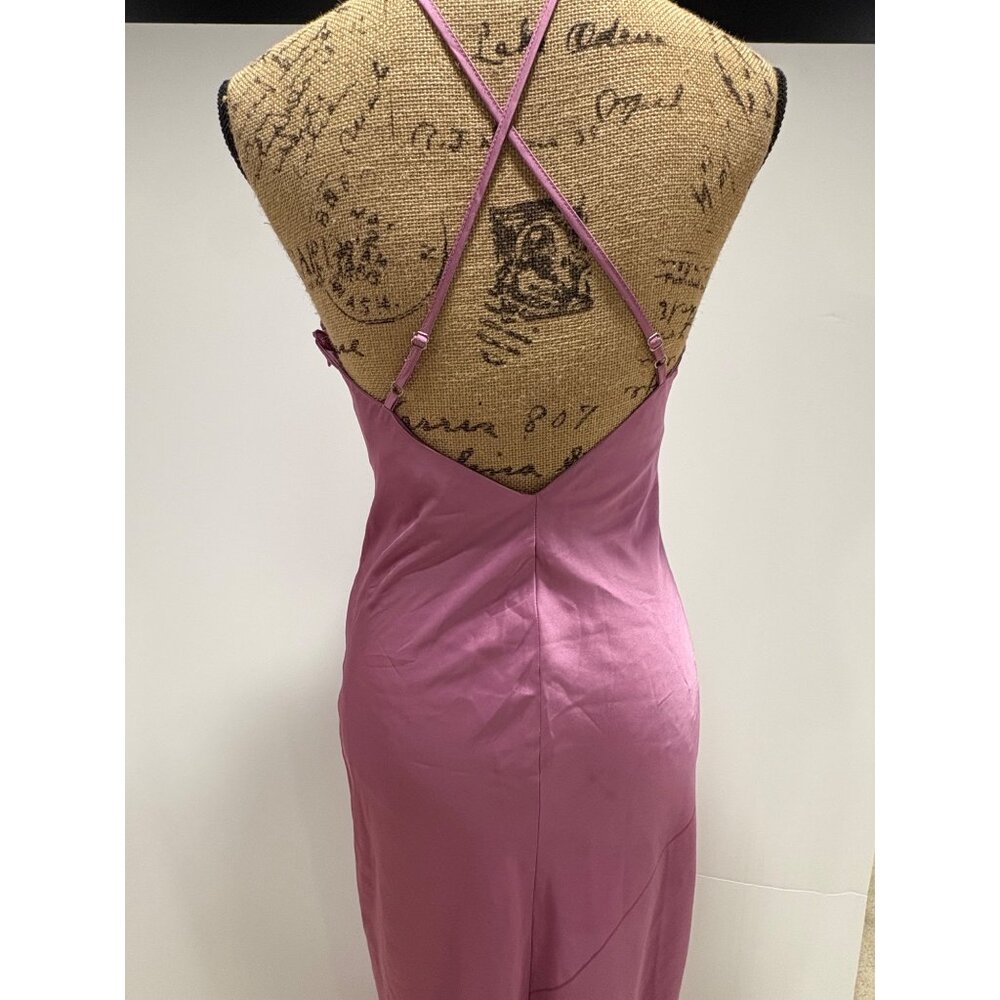 Pink Maxi Slip Dress With Spaghetti Straps & Criss-Cross Back Form Fitting S - Picture 5 of 12